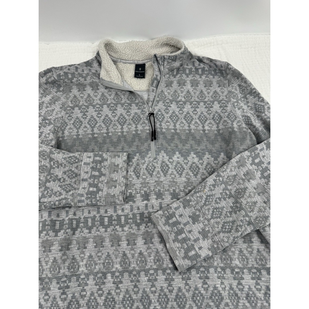 Free Country 1/4 Zip Fleece Pullover Sweatshirt Large Gray Fair Isle Print Sz L